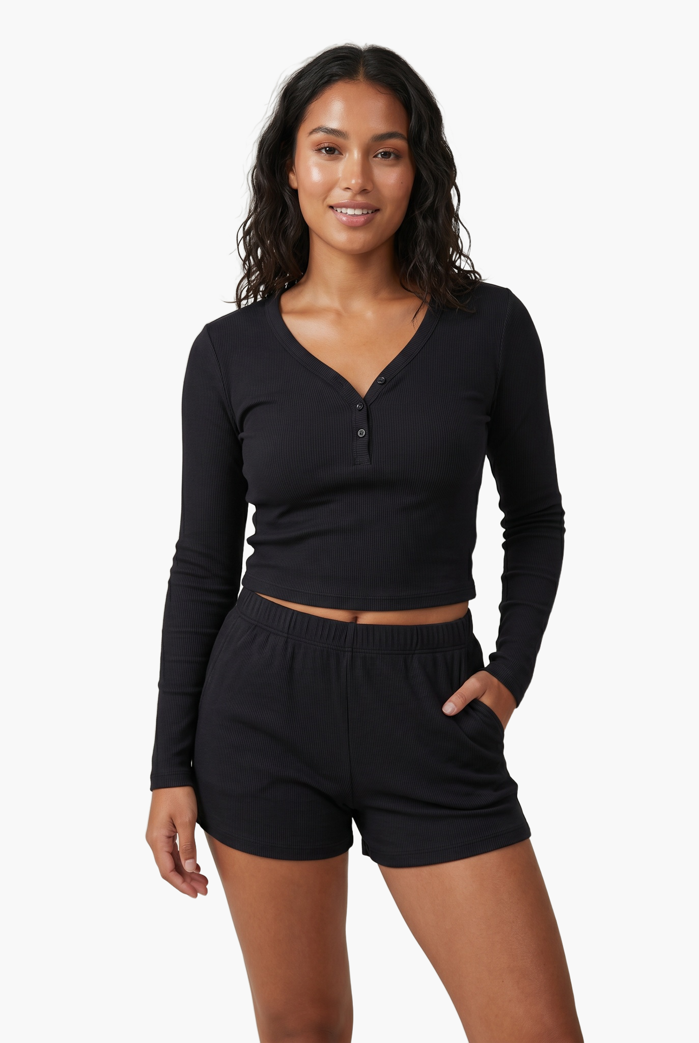 Long Sleeve Lounge Set with Built-In Bra — F8F8F8 5