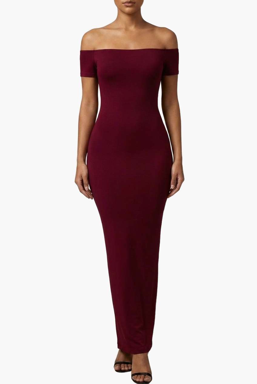 Off-Shoulder Sculpt Midi Dress — F8F8F8 13