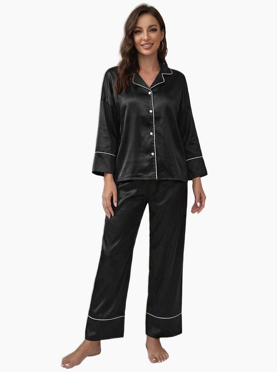 Satin Long Sleeve Pajama Set — F8F8F8 1