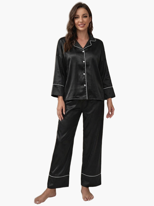 Satin Long Sleeve Pajama Set — F8F8F8 1