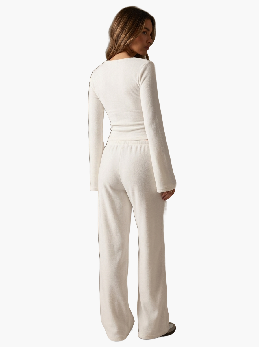 Fleece-Lined Drawstring Lounge Set — F8F8F8 2