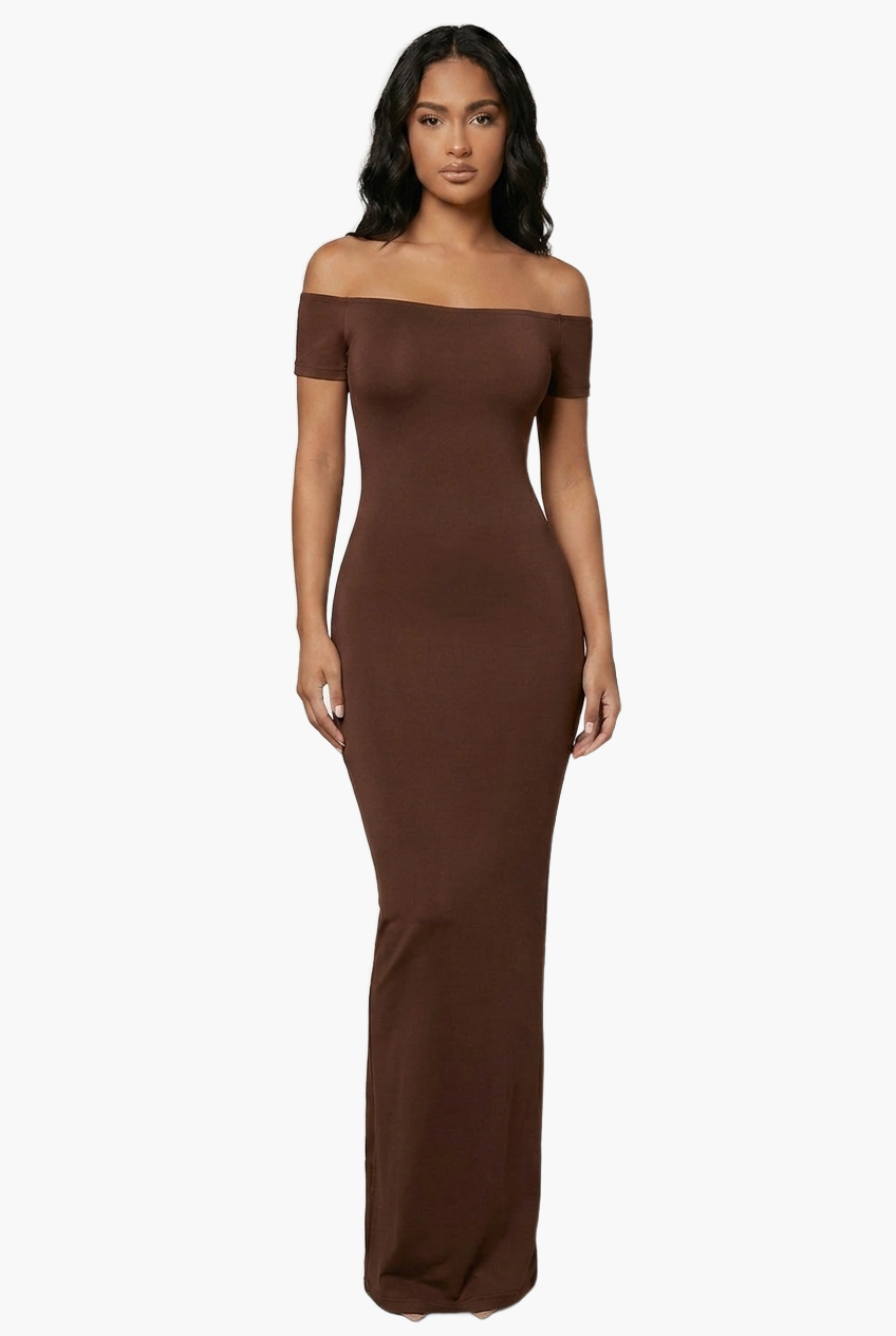 Off-Shoulder Sculpt Midi Dress — F8F8F8 3