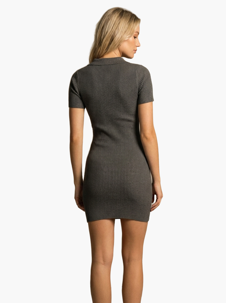 Ribbed Short Sleeve Mini Dress — F8F8F8 4
