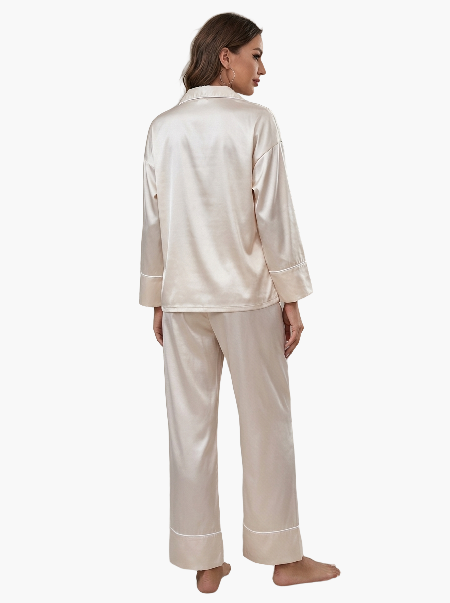 Satin Long Sleeve Pajama Set — F8F8F8 4