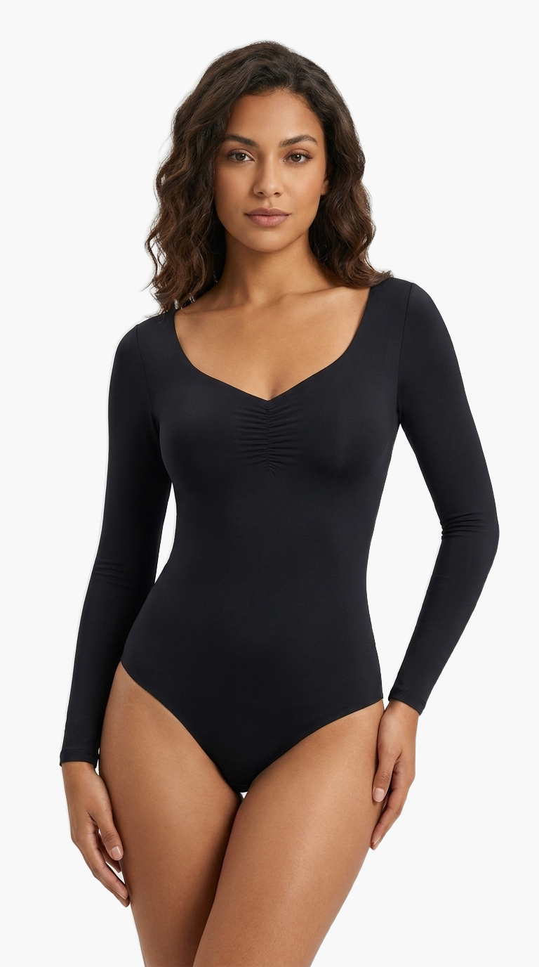 Seamless Shaping Long Sleeve Bodysuit — F8F8F8 1