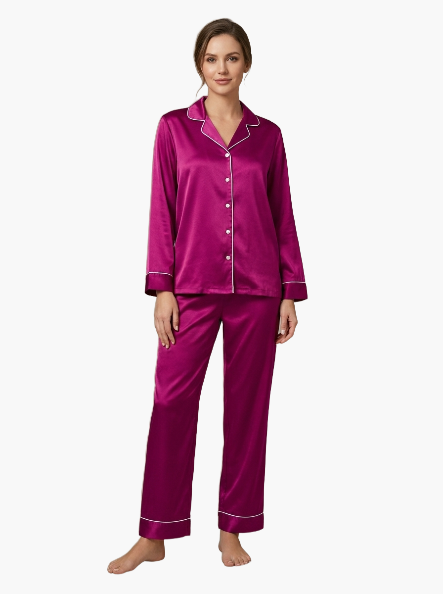 Satin Long Sleeve Pajama Set — F8F8F8 9