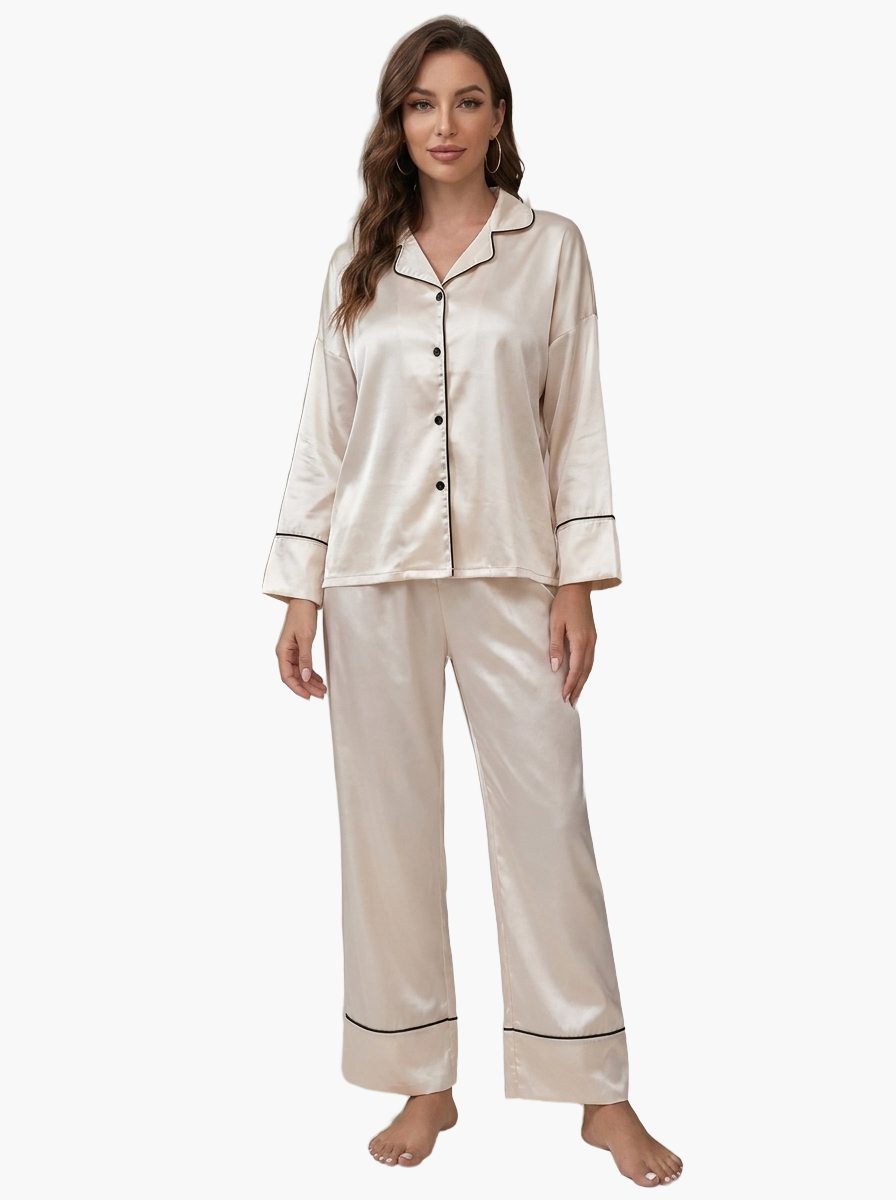 Satin Long Sleeve Pajama Set — F8F8F8 3