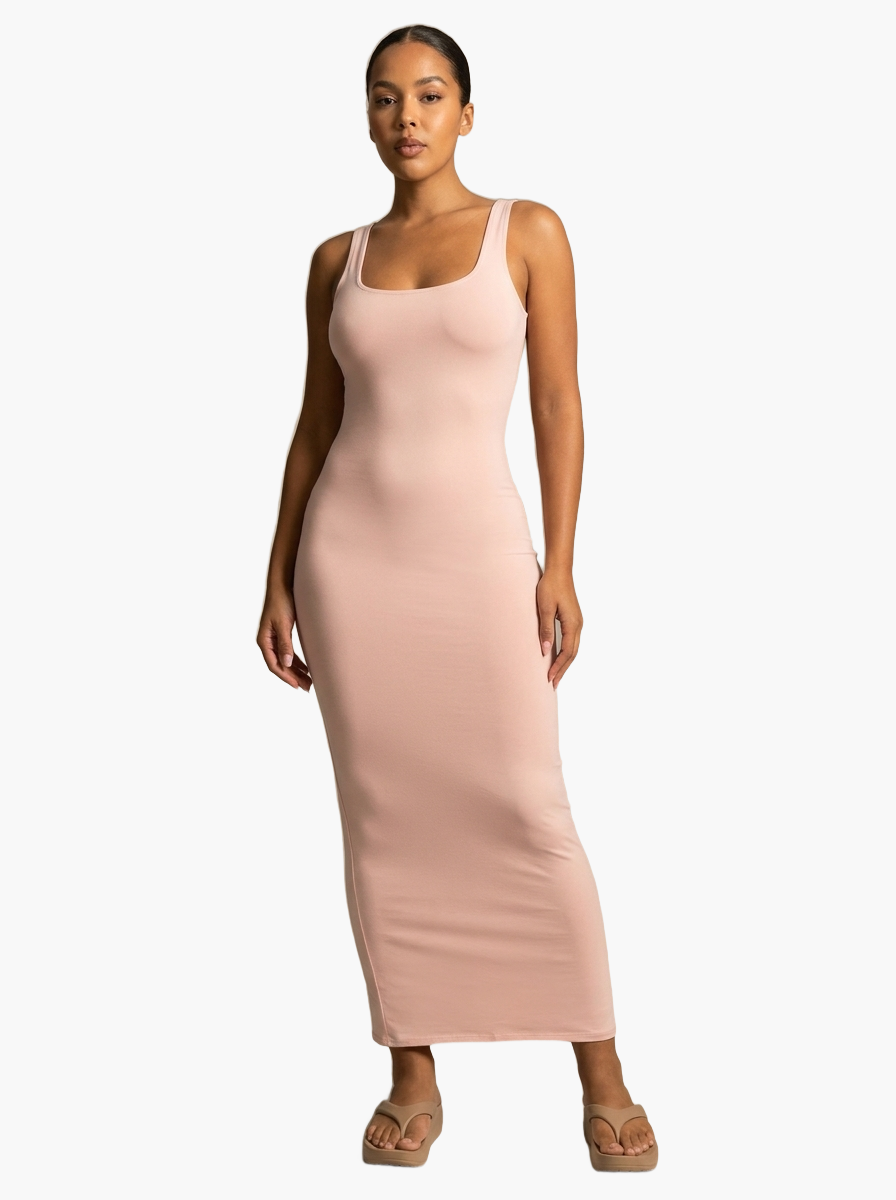 U-Neck Slit Maxi Dress — F8F8F8 5
