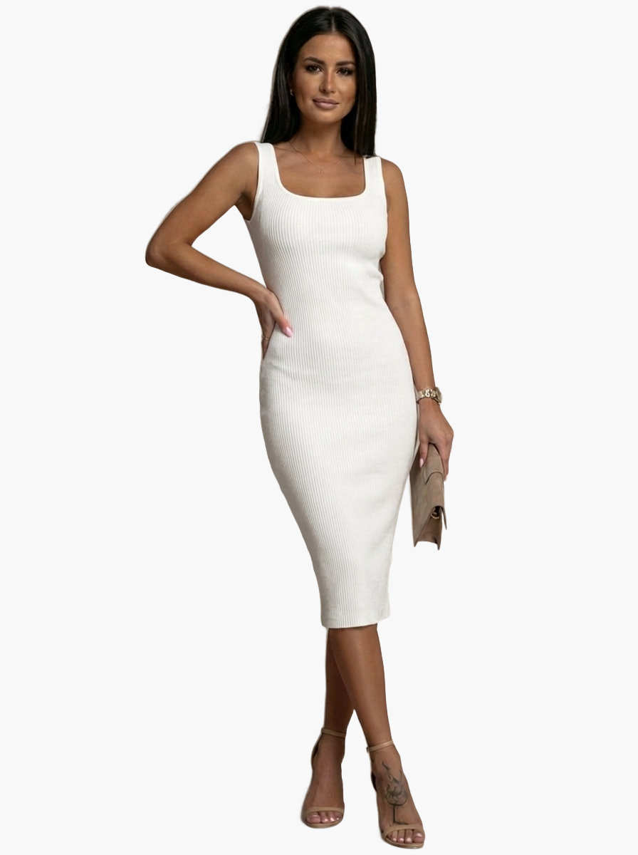 Sleeveless Ribbed Midi Dress — F8F8F8 1