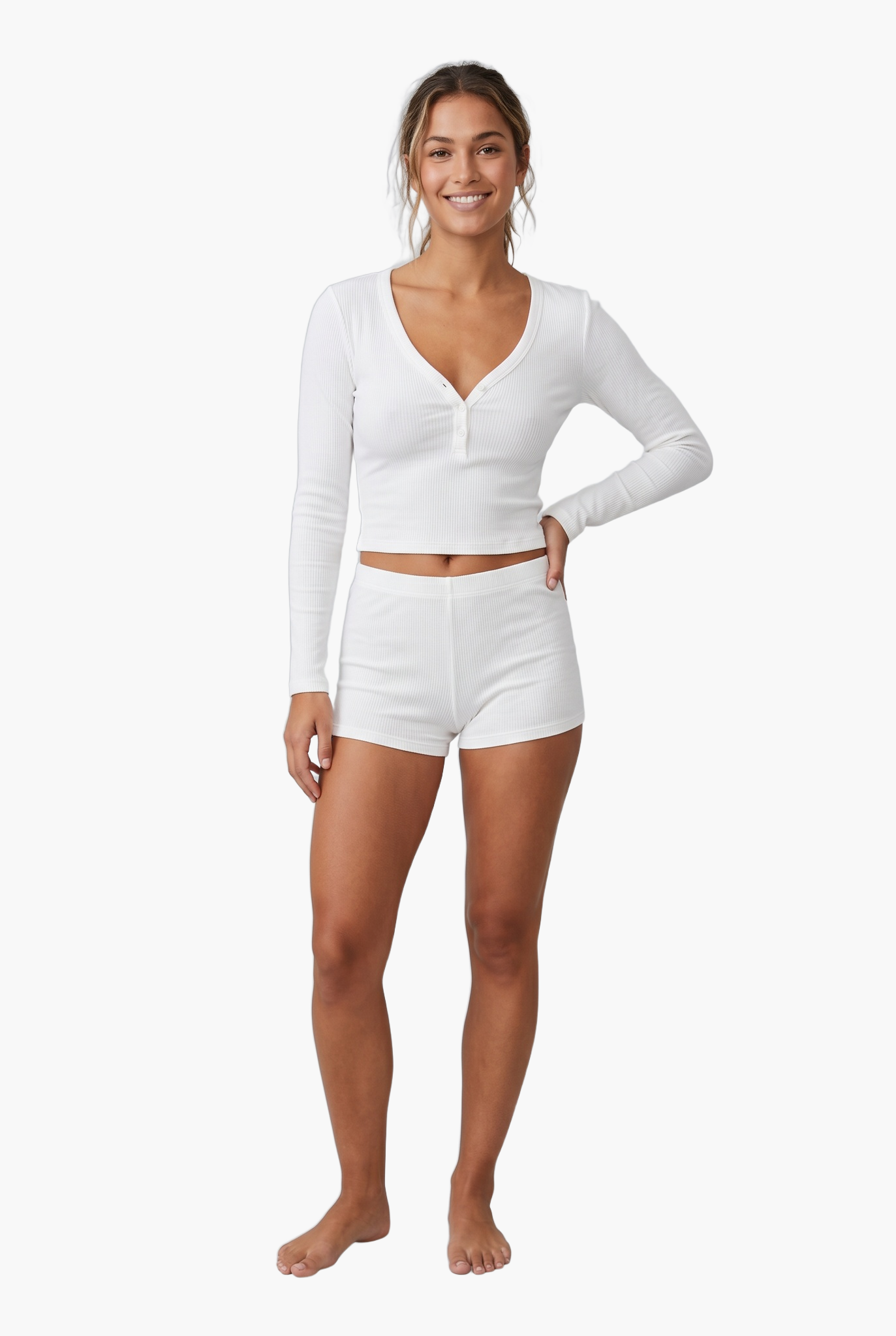 Long Sleeve Lounge Set with Built-In Bra — F8F8F8 3
