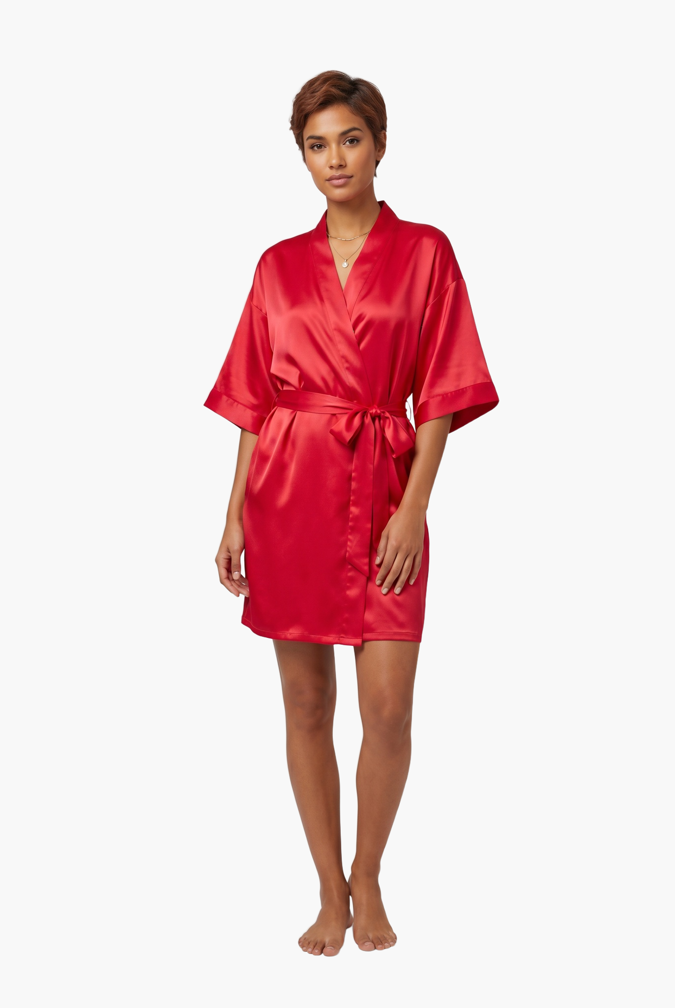 Satin Tie-Waist Robe — F8F8F8 15