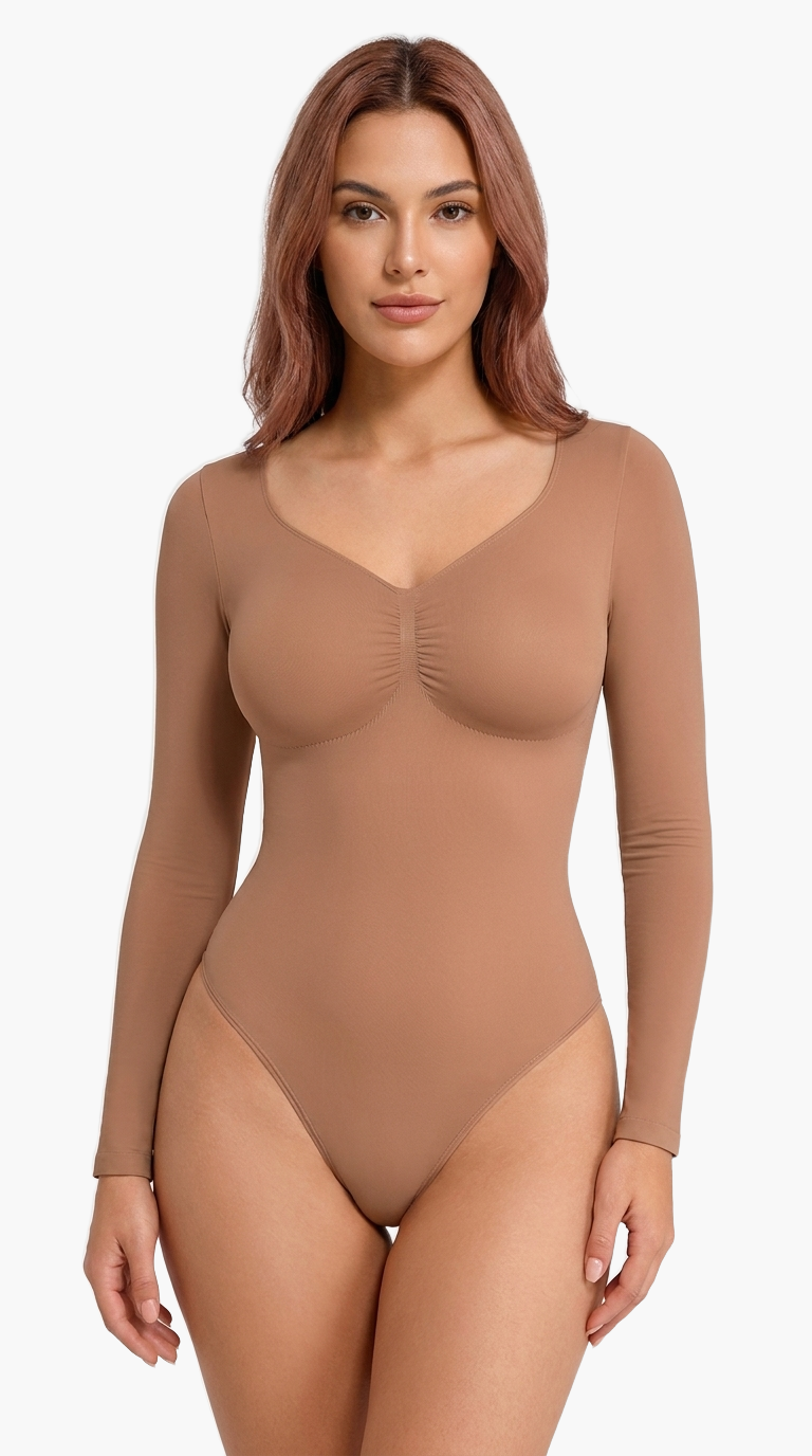 Seamless Shaping Long Sleeve Bodysuit — F8F8F8 5
