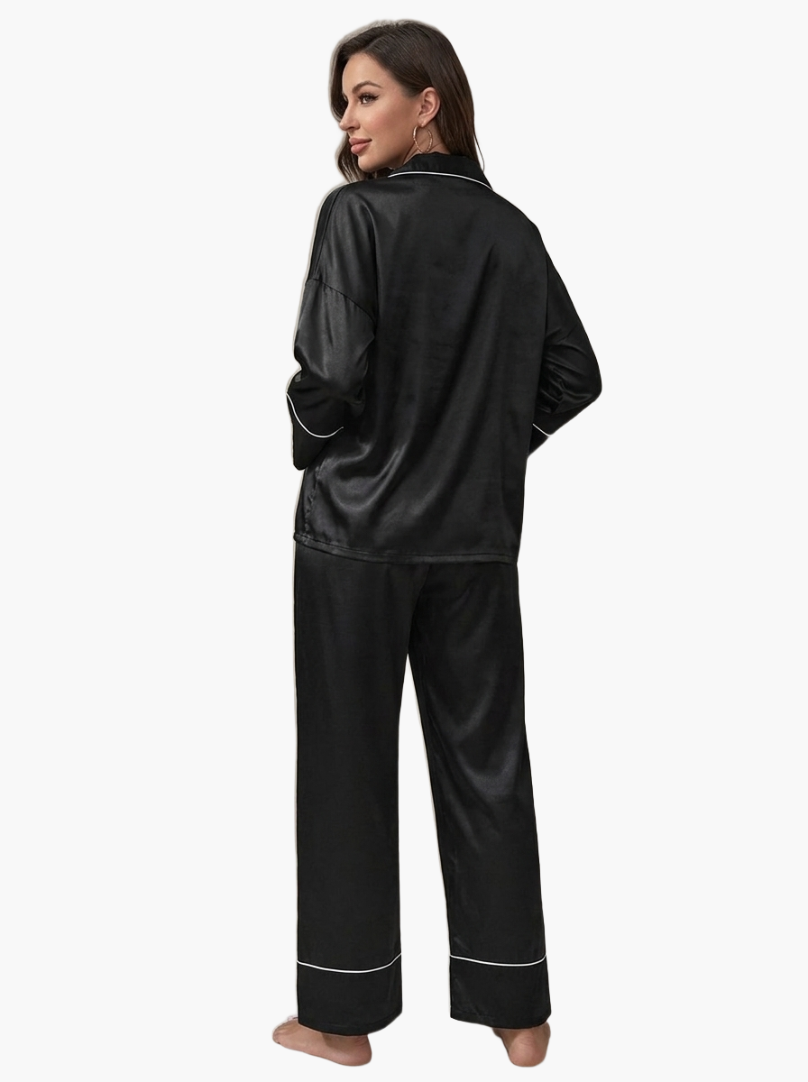 Satin Long Sleeve Pajama Set — F8F8F8 2