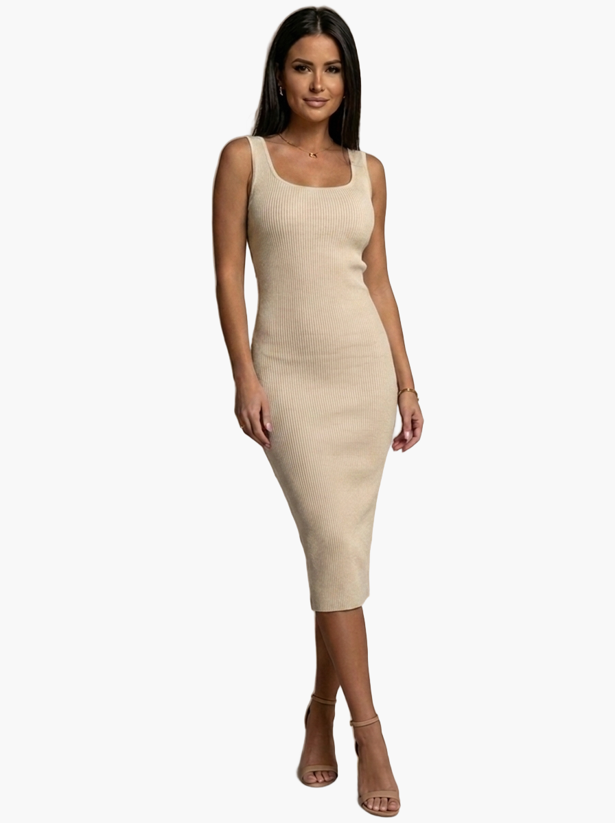 Sleeveless Ribbed Midi Dress — F8F8F8 3