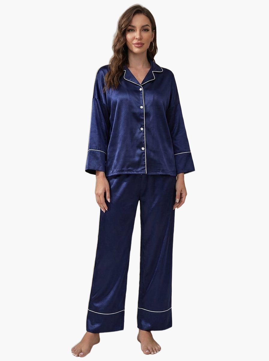 Satin Long Sleeve Pajama Set — F8F8F8 5