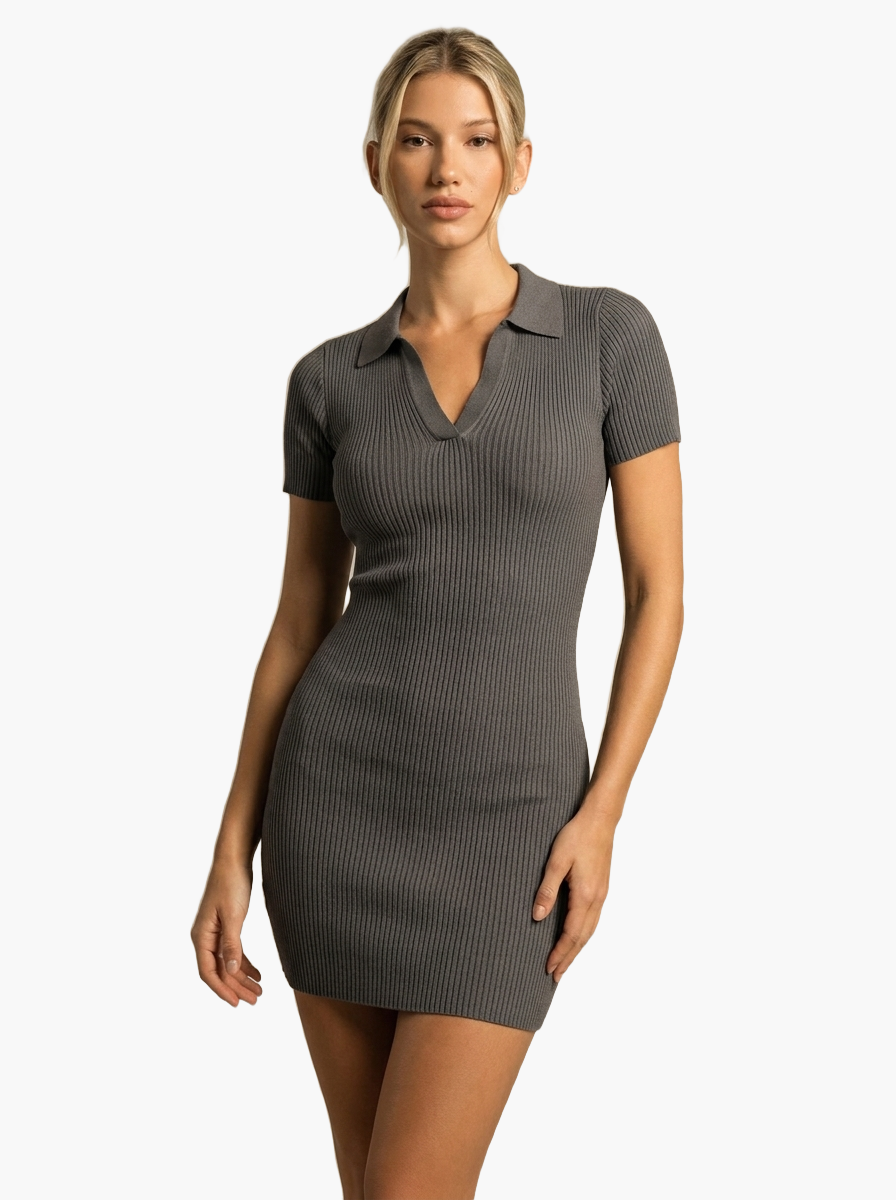 Ribbed Short Sleeve Mini Dress — F8F8F8 3