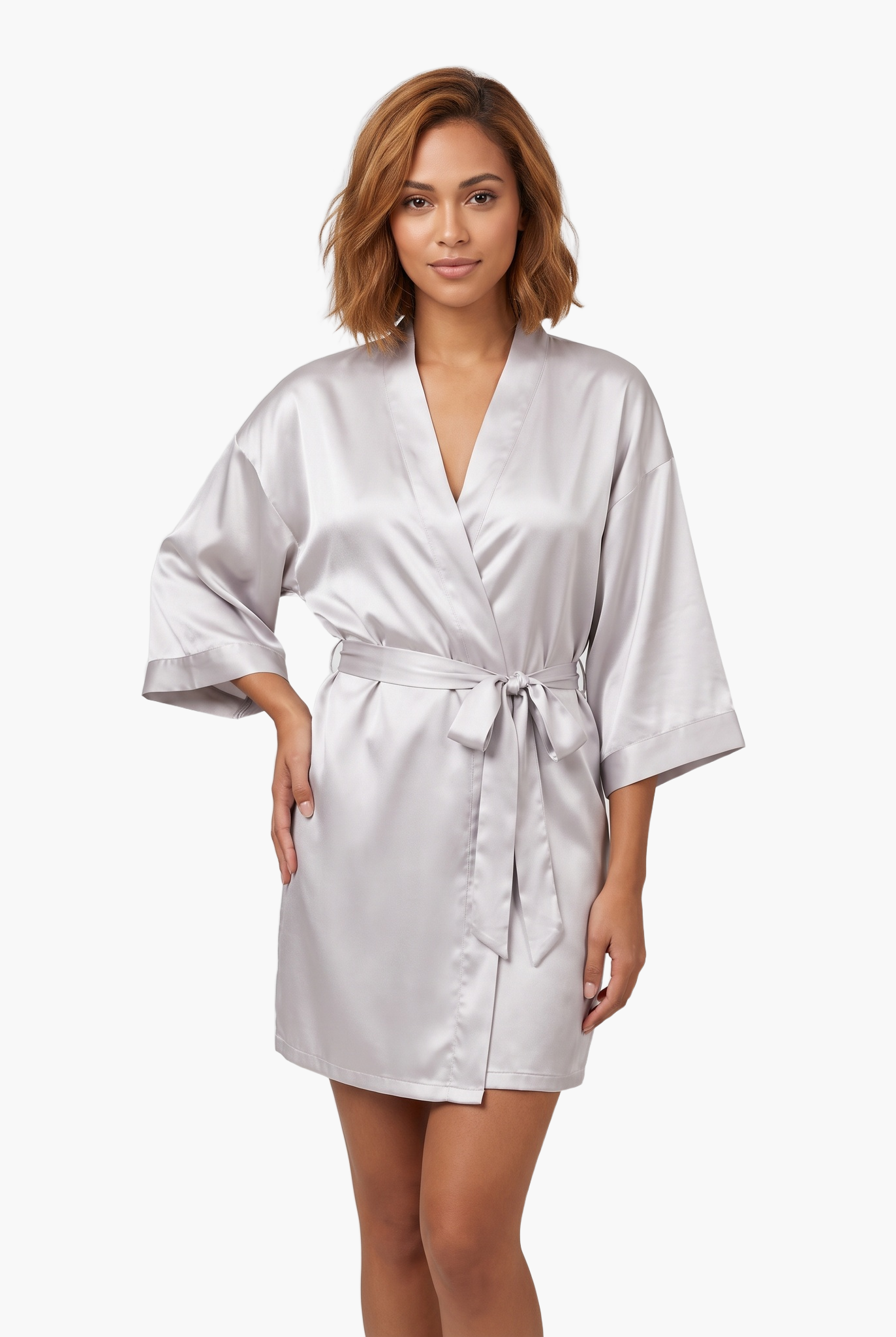 Satin Tie-Waist Robe — F8F8F8 13