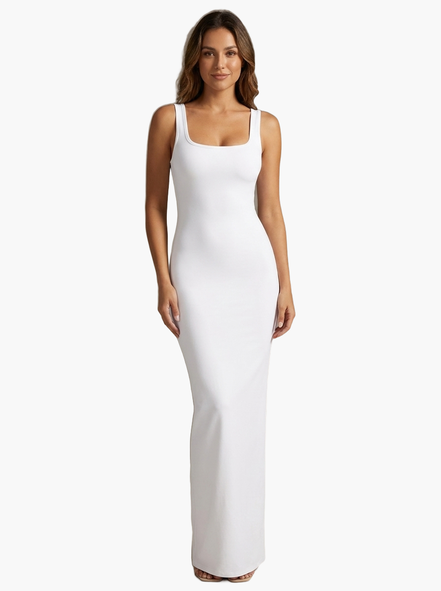 U-Neck Slit Maxi Dress — F8F8F8 9
