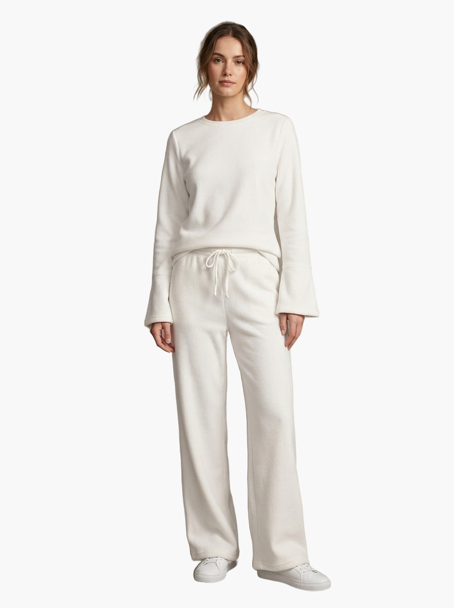 Fleece-Lined Drawstring Lounge Set — F8F8F8 1