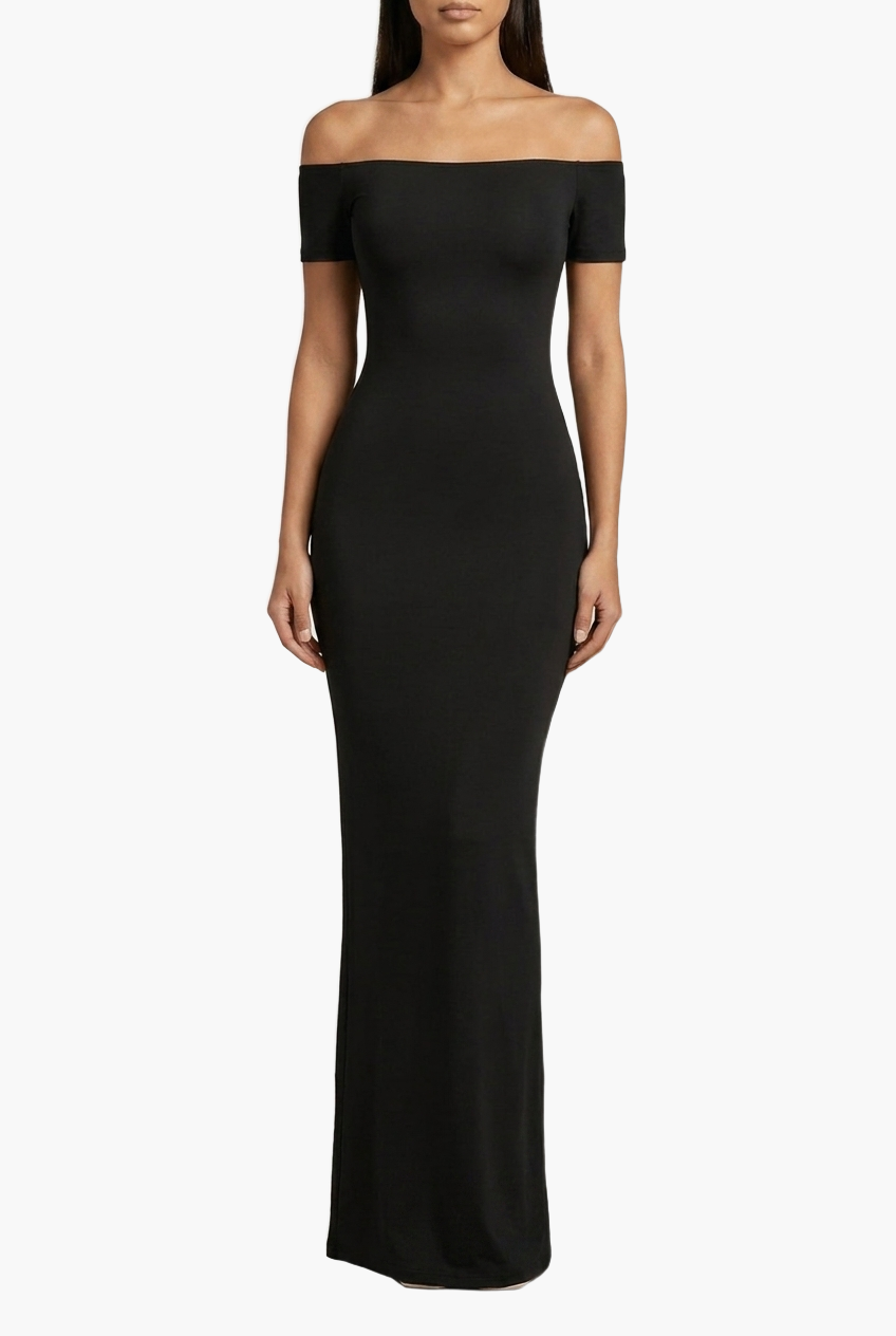 Off-Shoulder Sculpt Midi Dress — F8F8F8 1