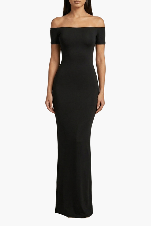 Off-Shoulder Sculpt Midi Dress — F8F8F8 1