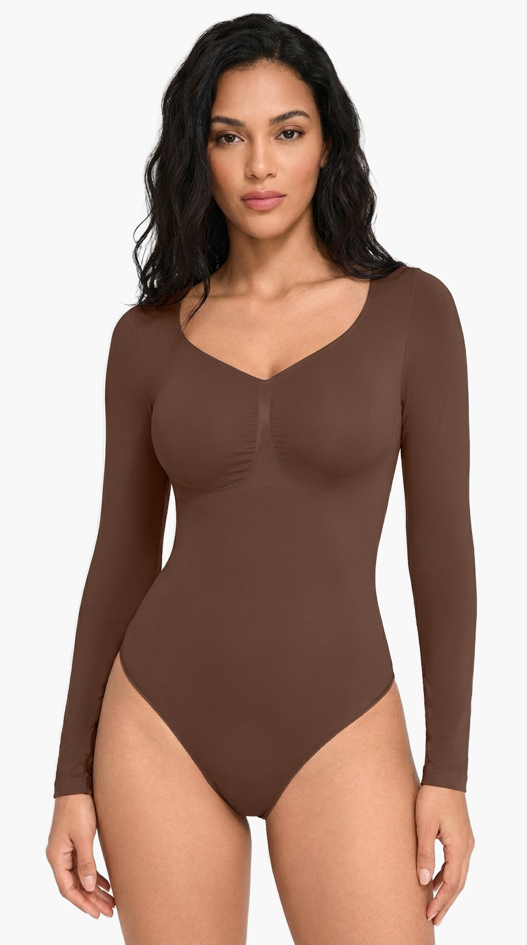 Seamless Shaping Long Sleeve Bodysuit — F8F8F8 7