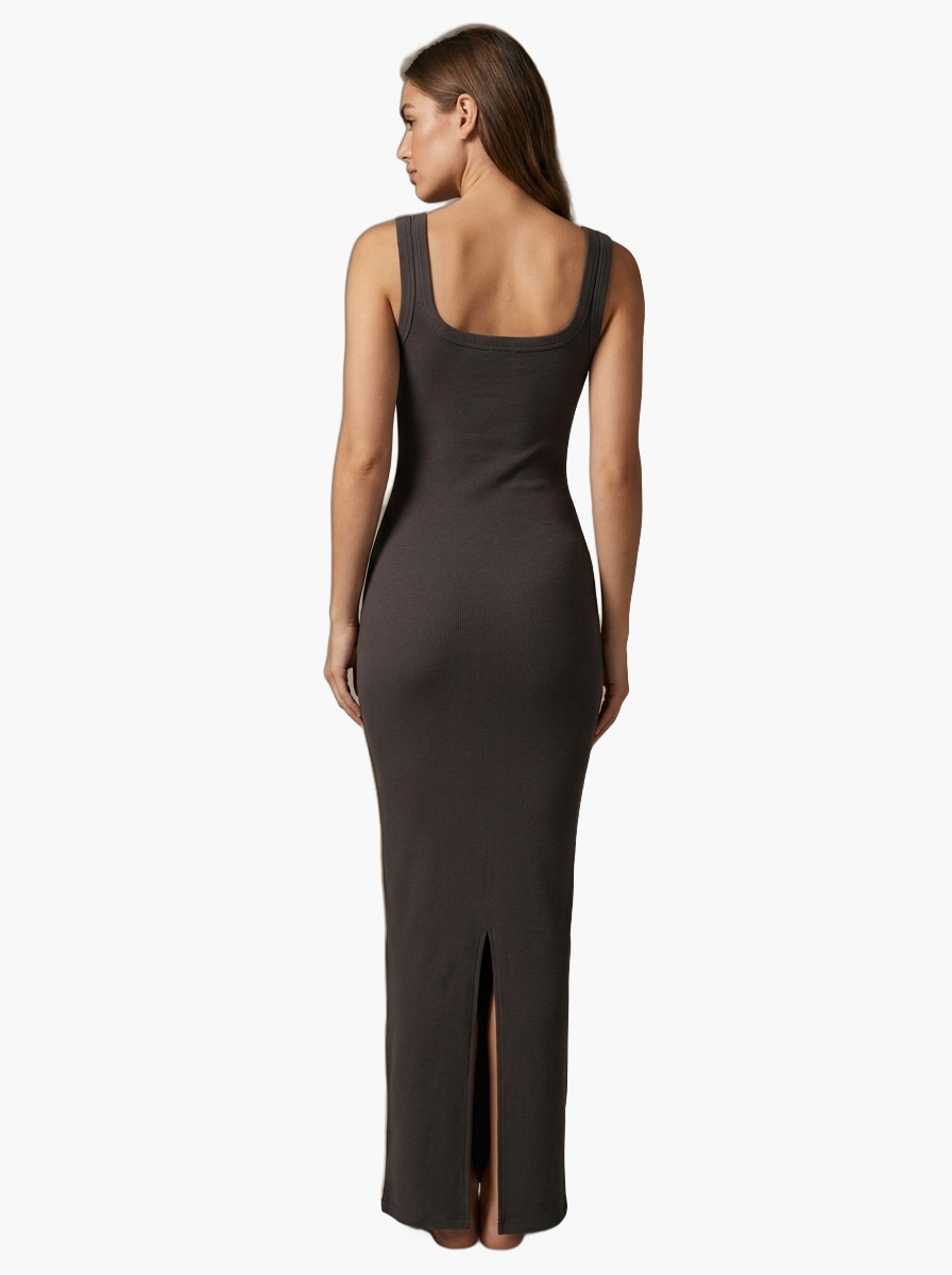 U-Neck Slit Maxi Dress — F8F8F8 2