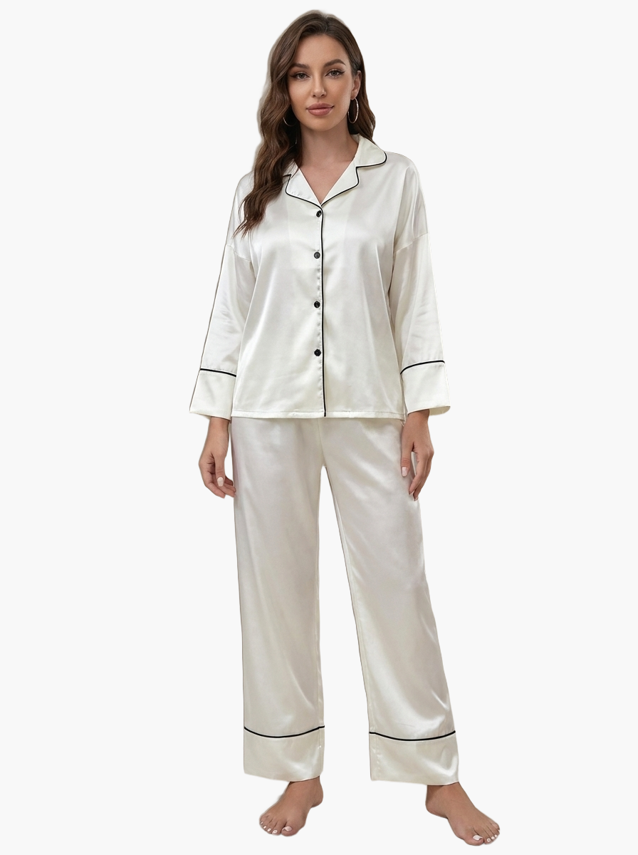 Satin Long Sleeve Pajama Set — F8F8F8 7