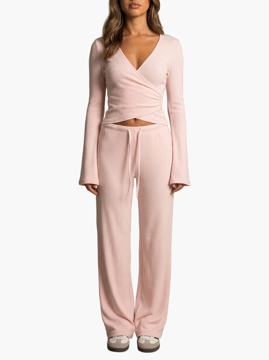 Fleece-Lined Drawstring Lounge Set — F8F8F8 3