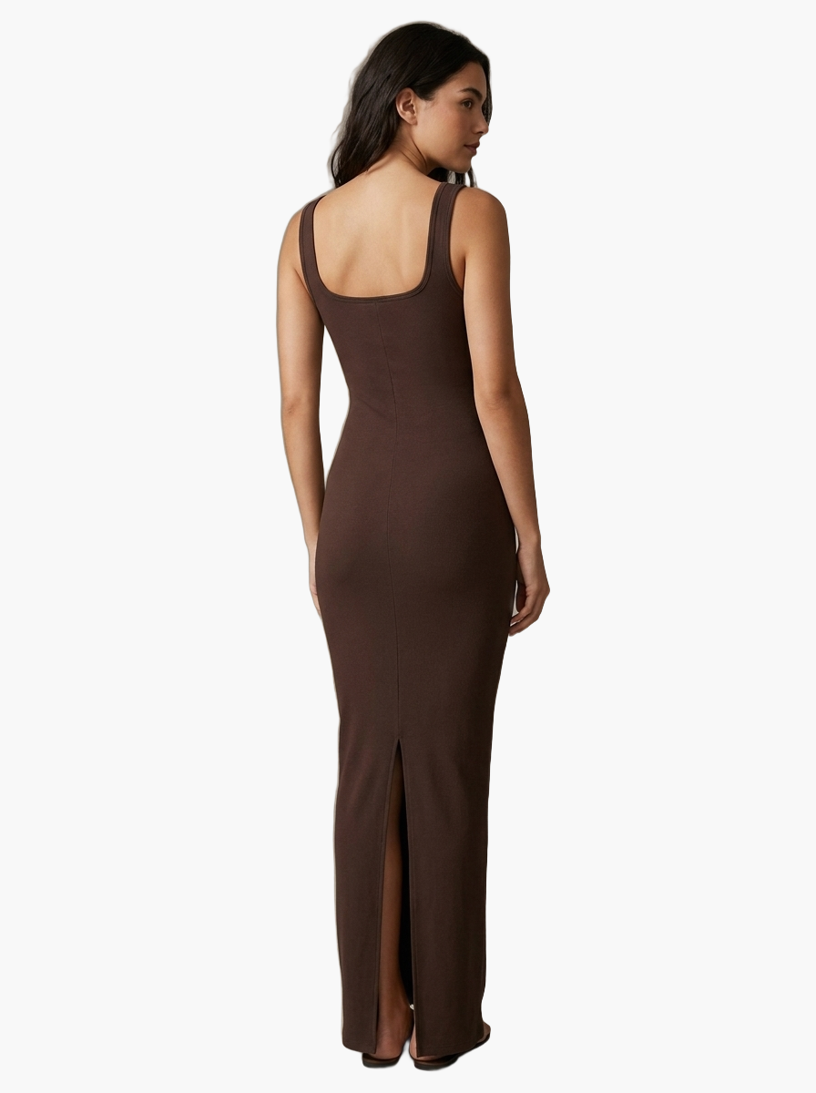 U-Neck Slit Maxi Dress — F8F8F8 4