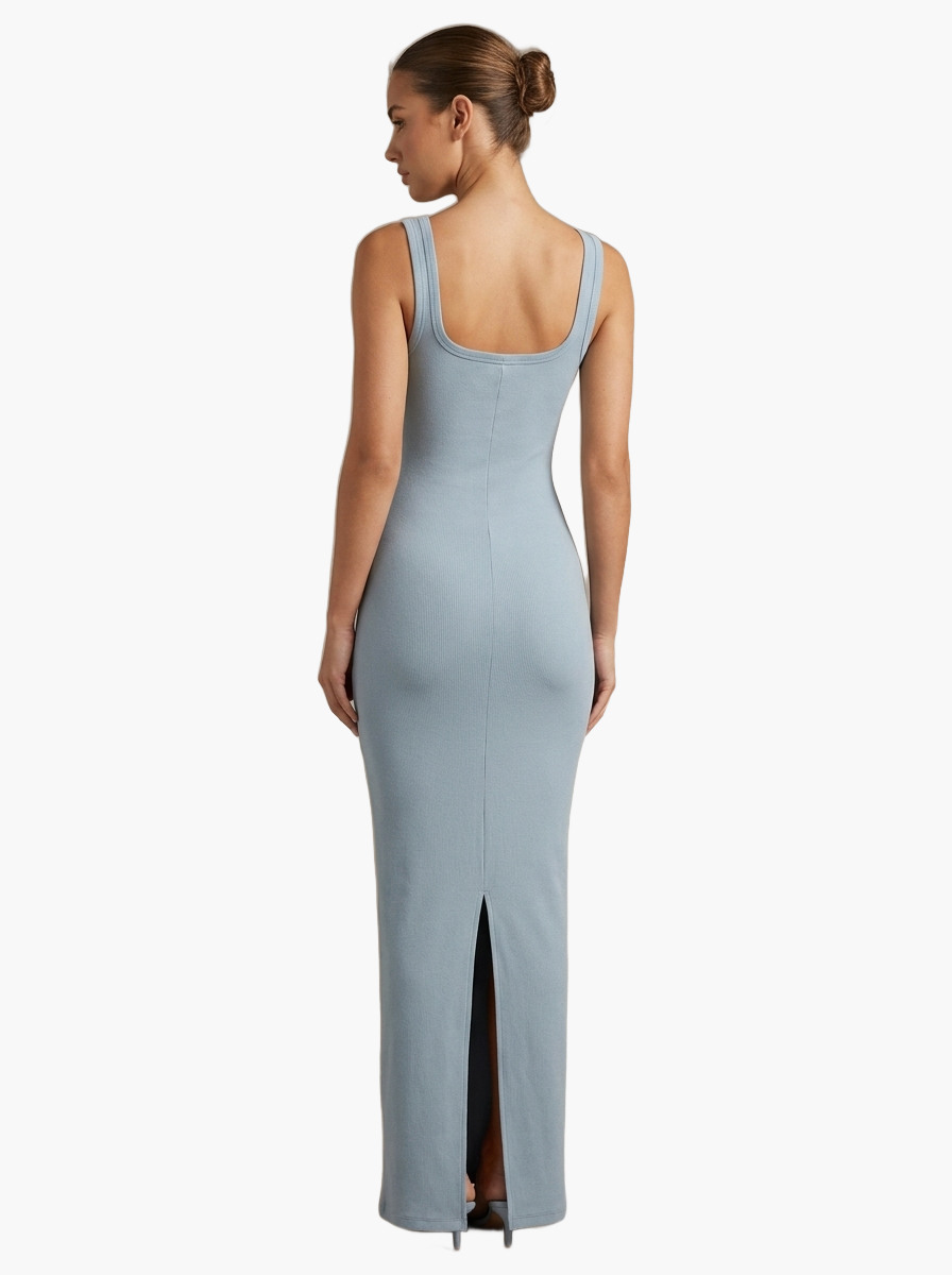 U-Neck Slit Maxi Dress — F8F8F8 8