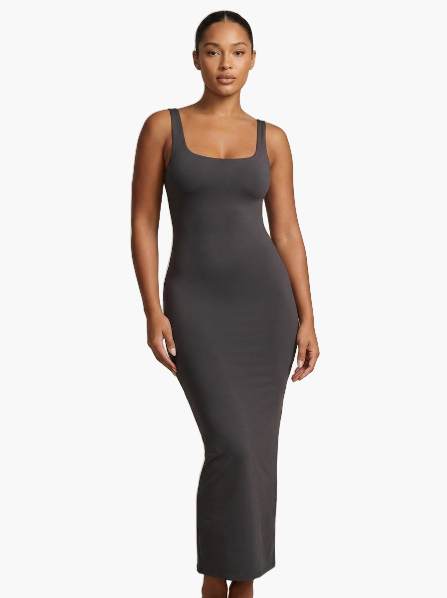 U-Neck Slit Maxi Dress — F8F8F8 1
