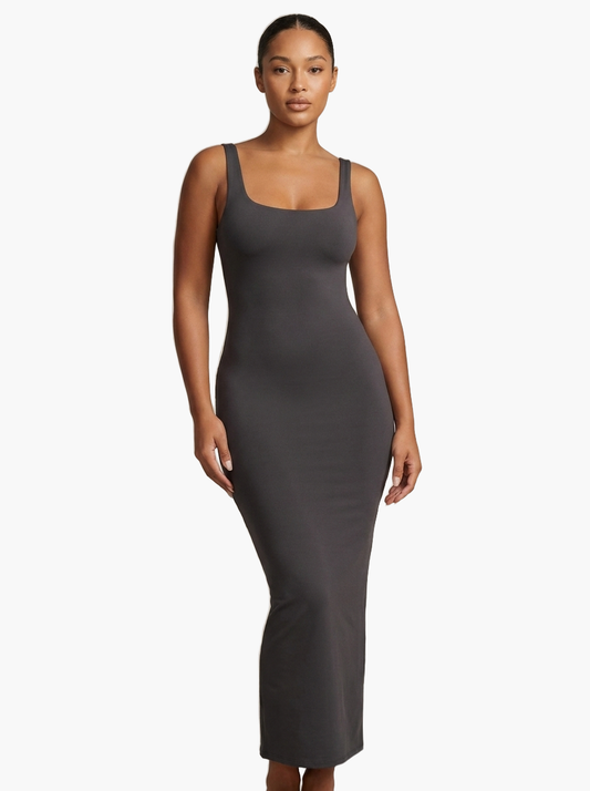 U-Neck Slit Maxi Dress — F8F8F8 1
