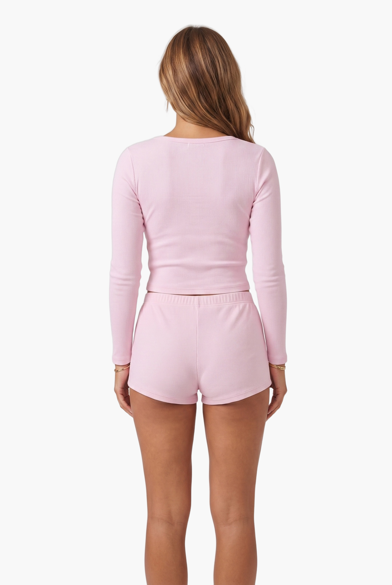 Long Sleeve Lounge Set with Built-In Bra — F8F8F8 10