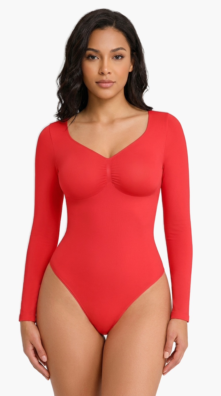 Seamless Shaping Long Sleeve Bodysuit — F8F8F8 9