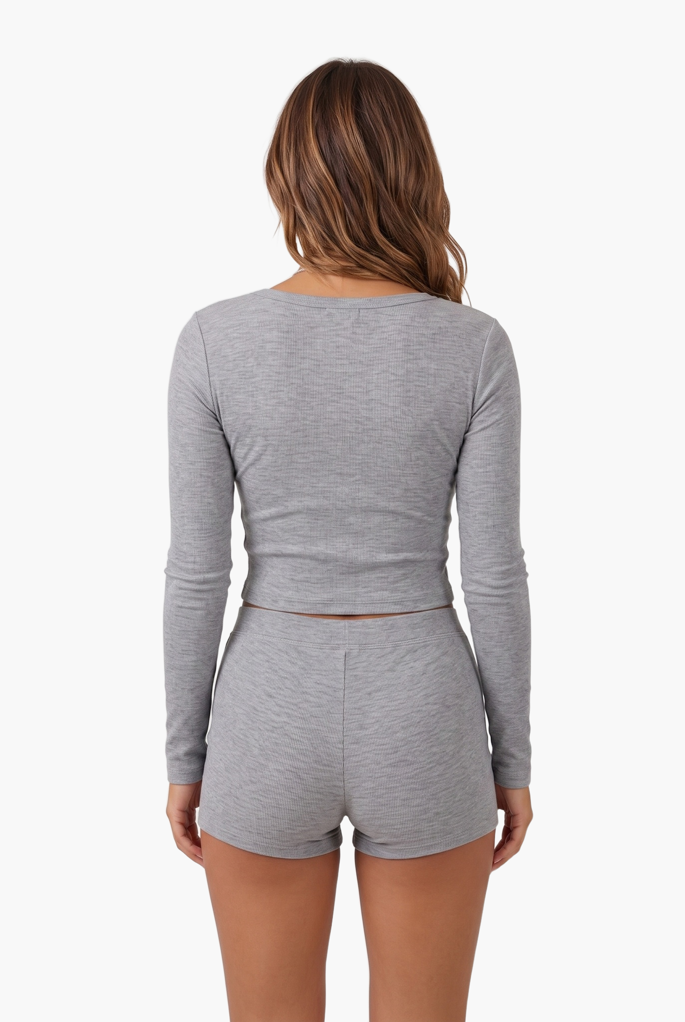 Long Sleeve Lounge Set with Built-In Bra — F8F8F8 2