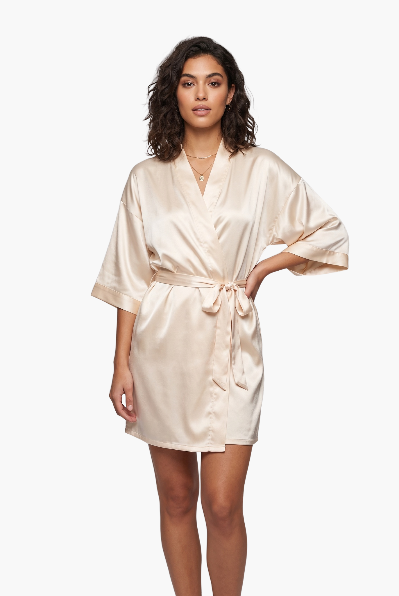Satin Tie-Waist Robe — F8F8F8 9