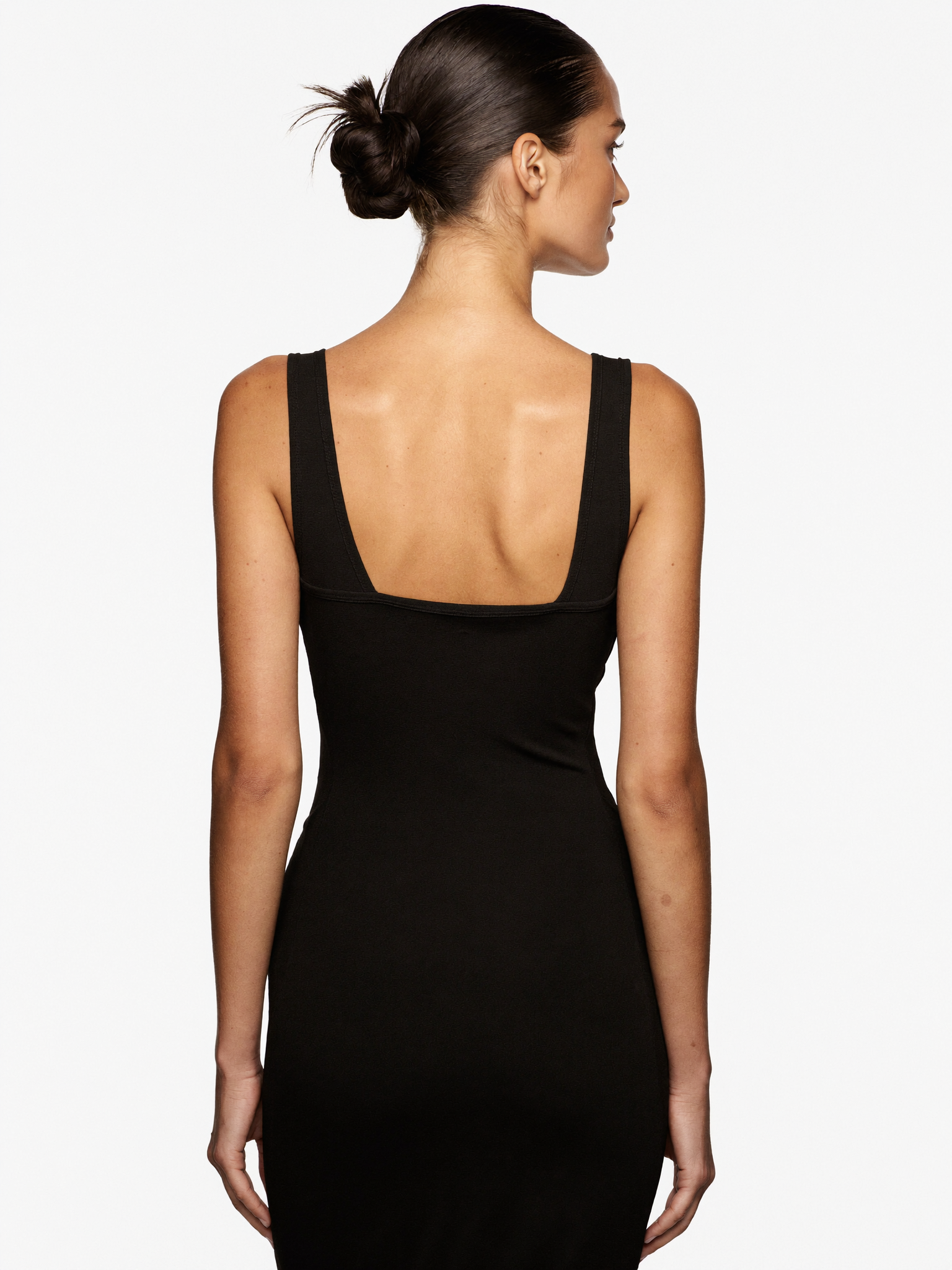 Square Neck Bodycon Mini Dress - Black Editorial Rear
