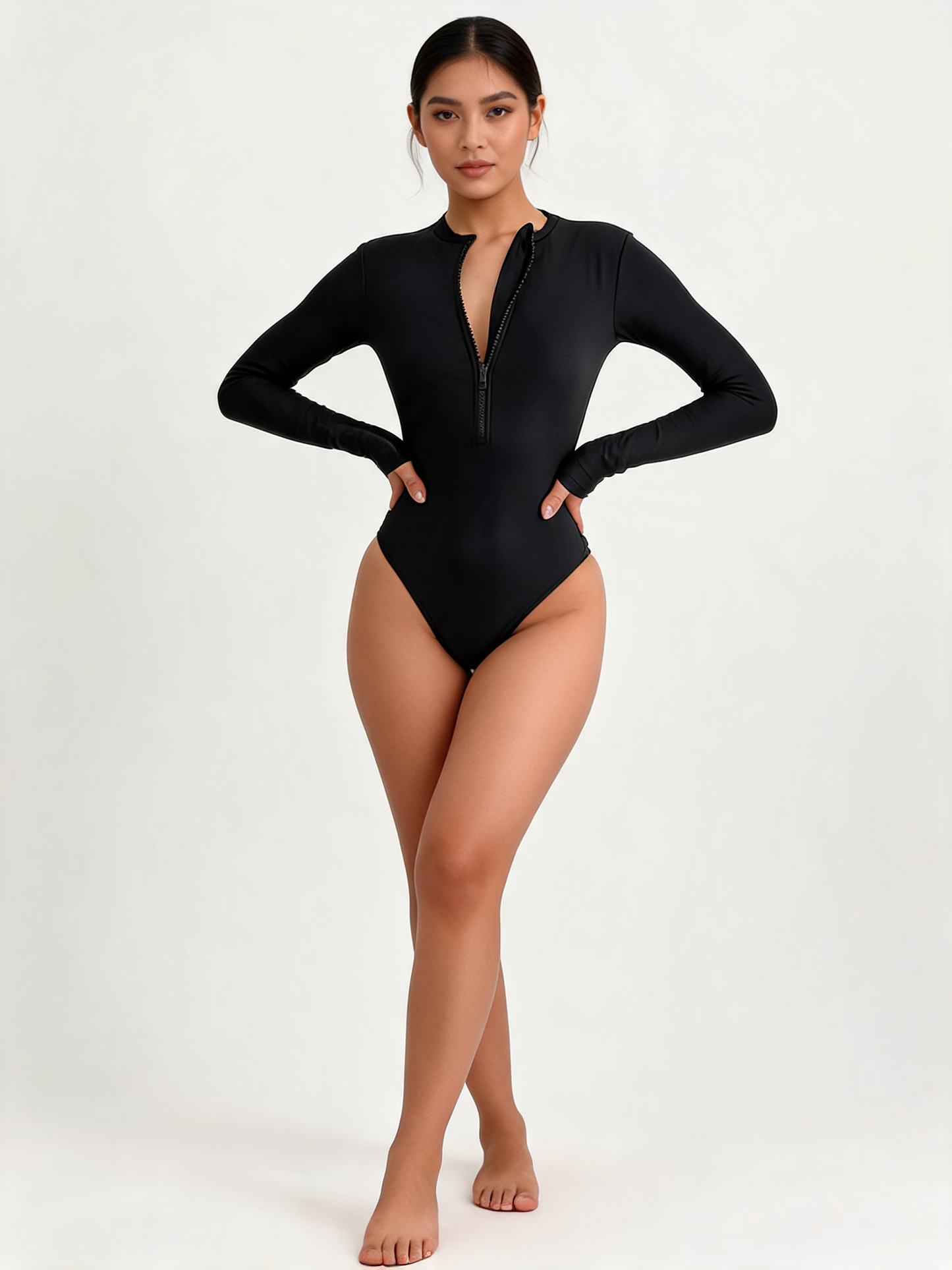 Long Sleeve Zip One-Piece Swimsuit