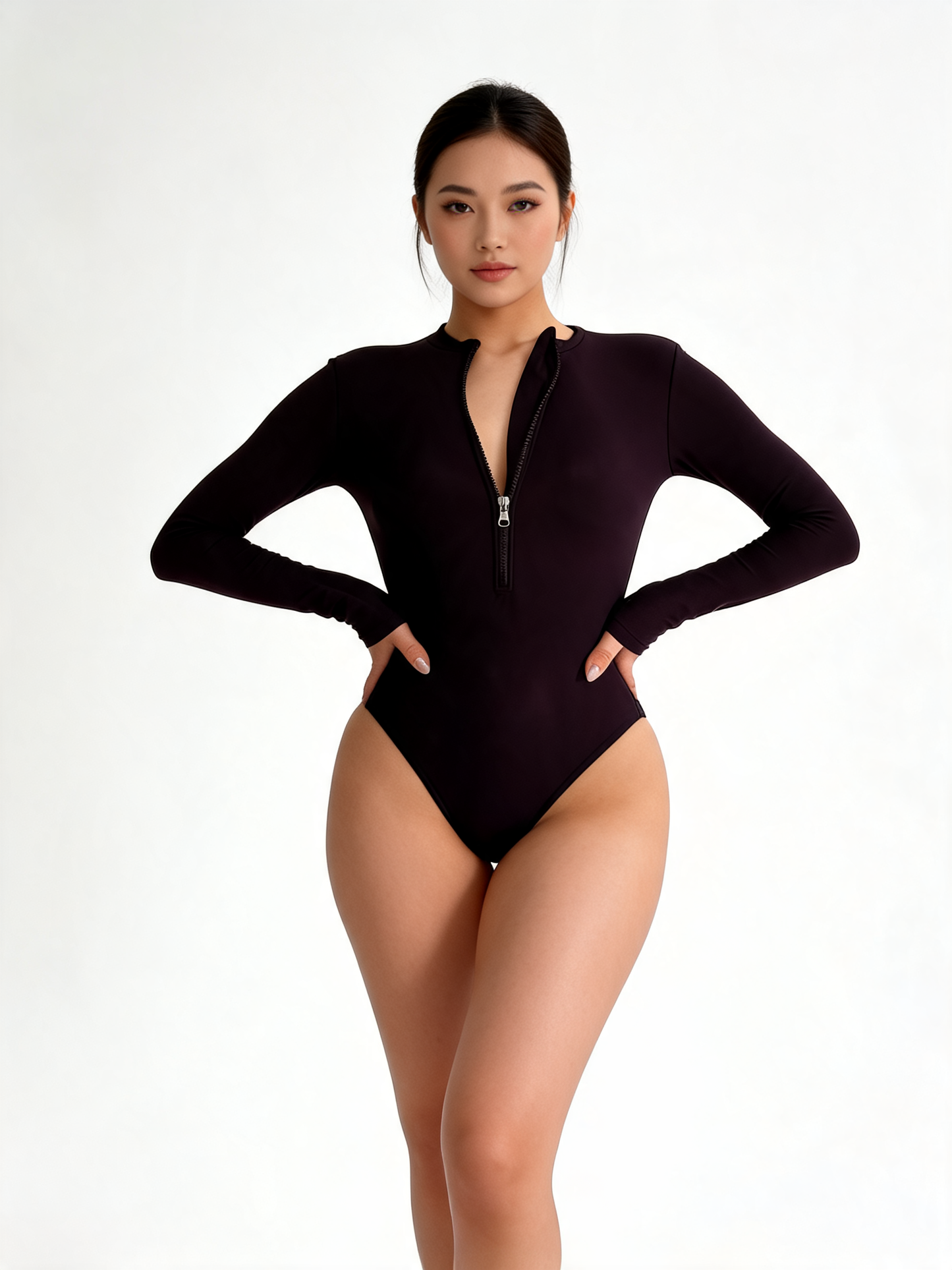Long Sleeve Zip One-Piece Swimsuit