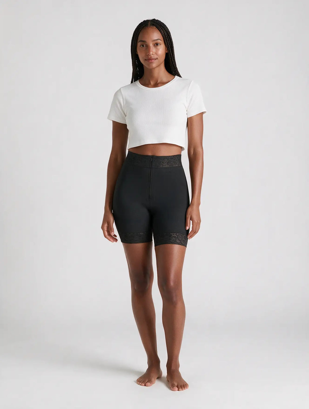 High-Waist Shaping Shorts with Lace Trim