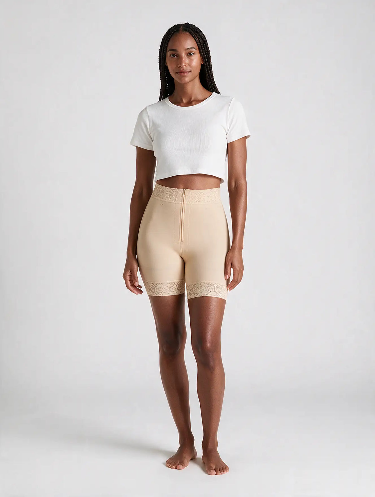 High-Waist Shaping Shorts with Lace Trim