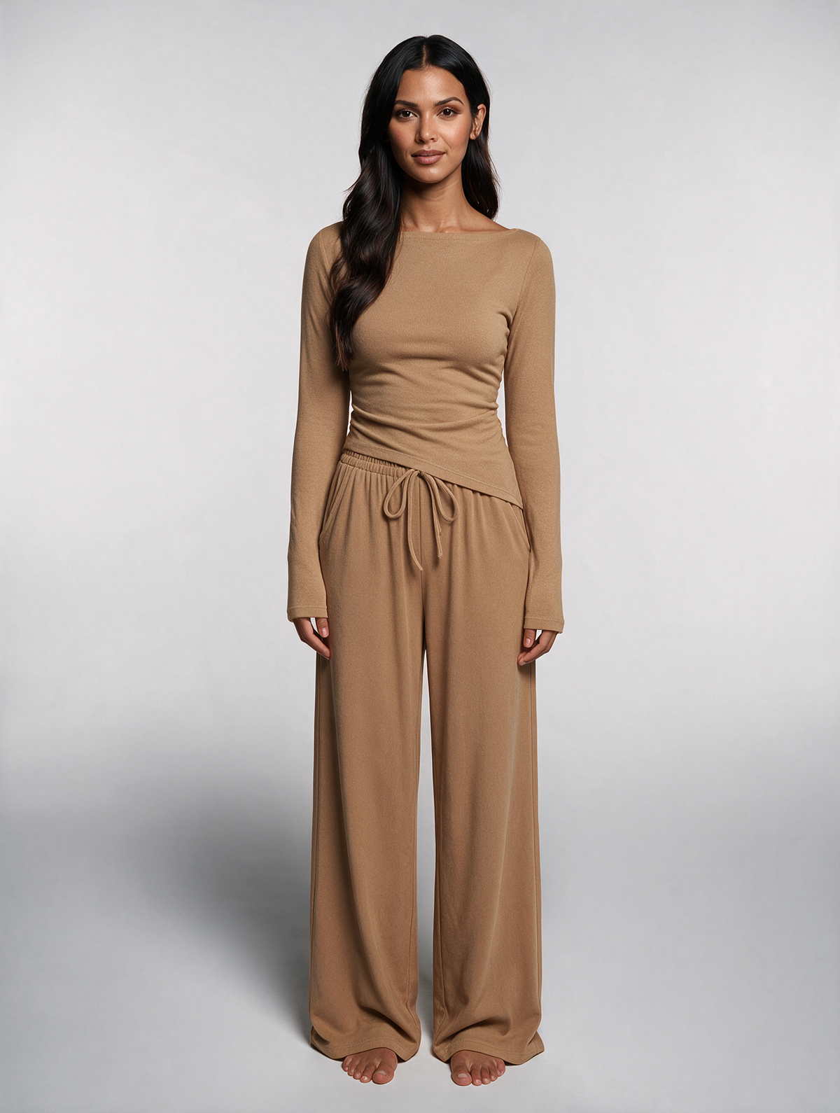 Women Asymmetric Long Sleeve T-Shirt and Wide Leg Pants Set