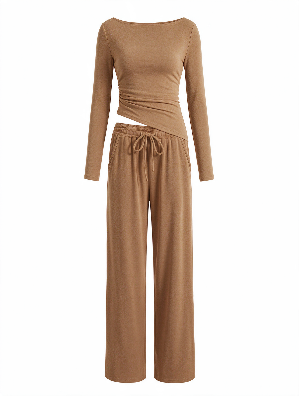 Women Asymmetric Long Sleeve T-Shirt and Wide Leg Pants Set