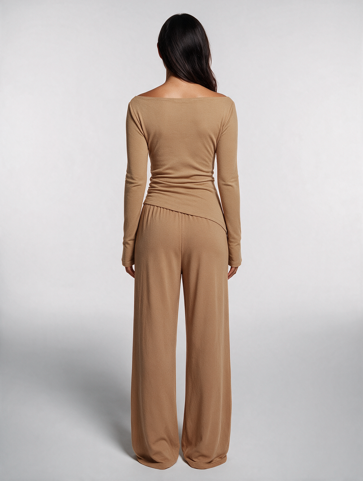 Women Asymmetric Long Sleeve T-Shirt and Wide Leg Pants Set