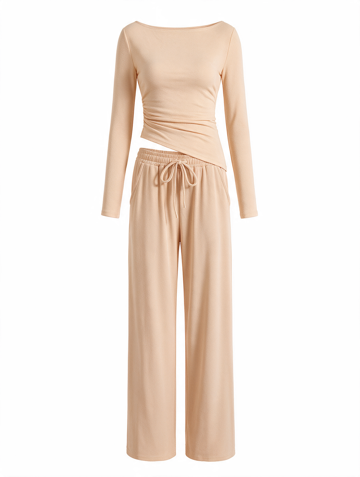 Women Asymmetric Long Sleeve T-Shirt and Wide Leg Pants Set