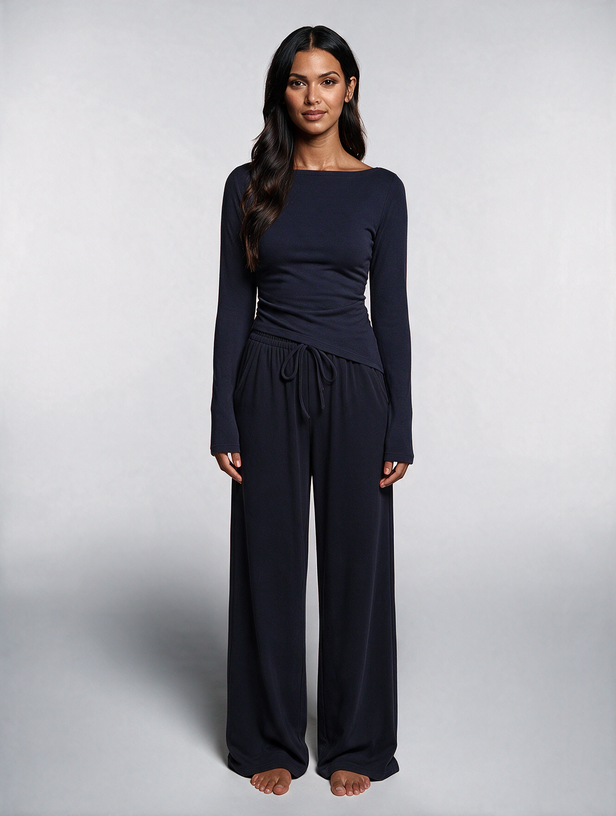 Women Asymmetric Long Sleeve T-Shirt and Wide Leg Pants Set