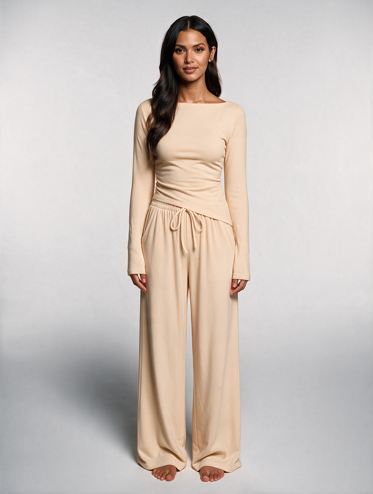 Women Asymmetric Long Sleeve T-Shirt and Wide Leg Pants Set