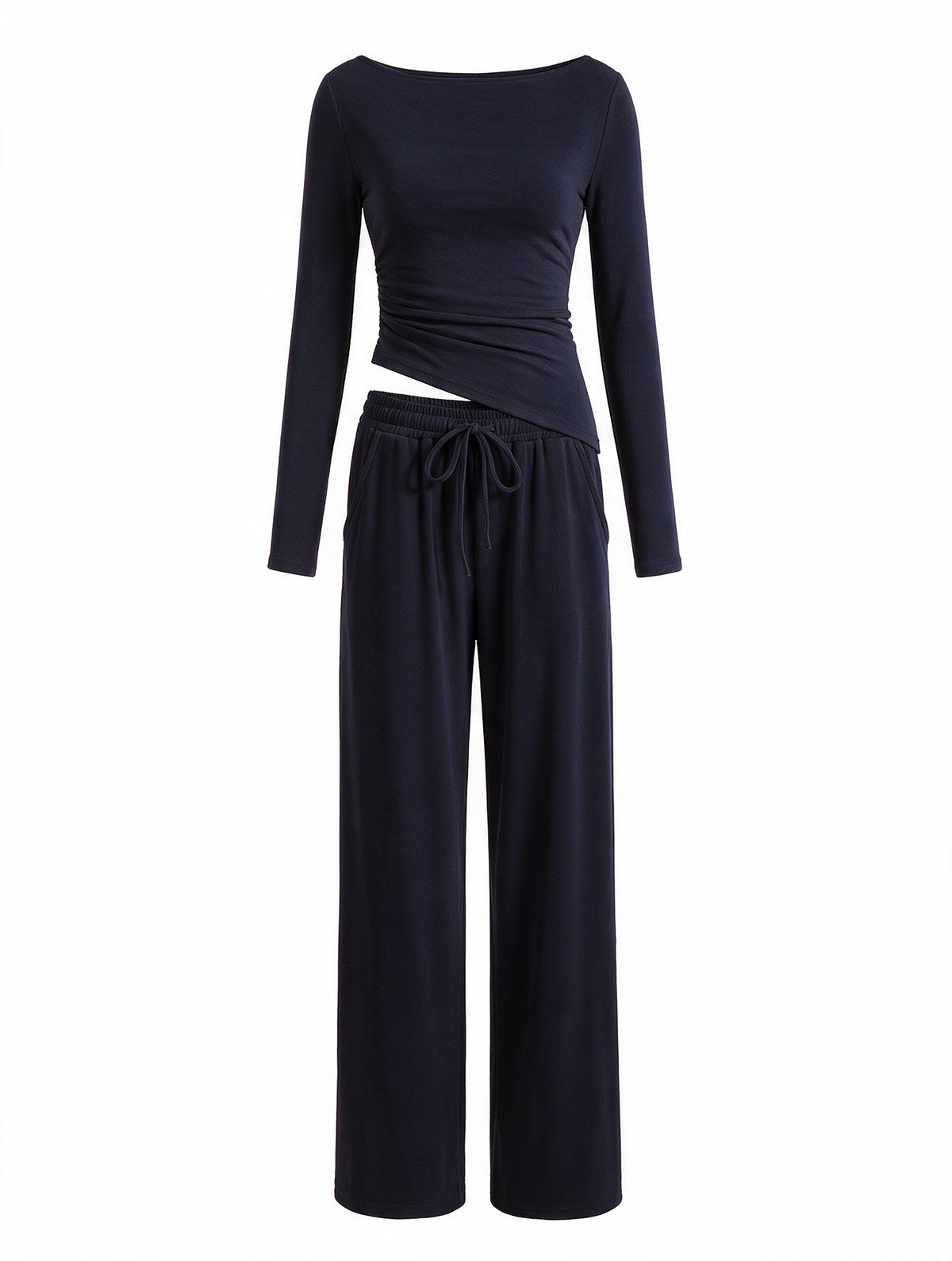 Women Asymmetric Long Sleeve T-Shirt and Wide Leg Pants Set