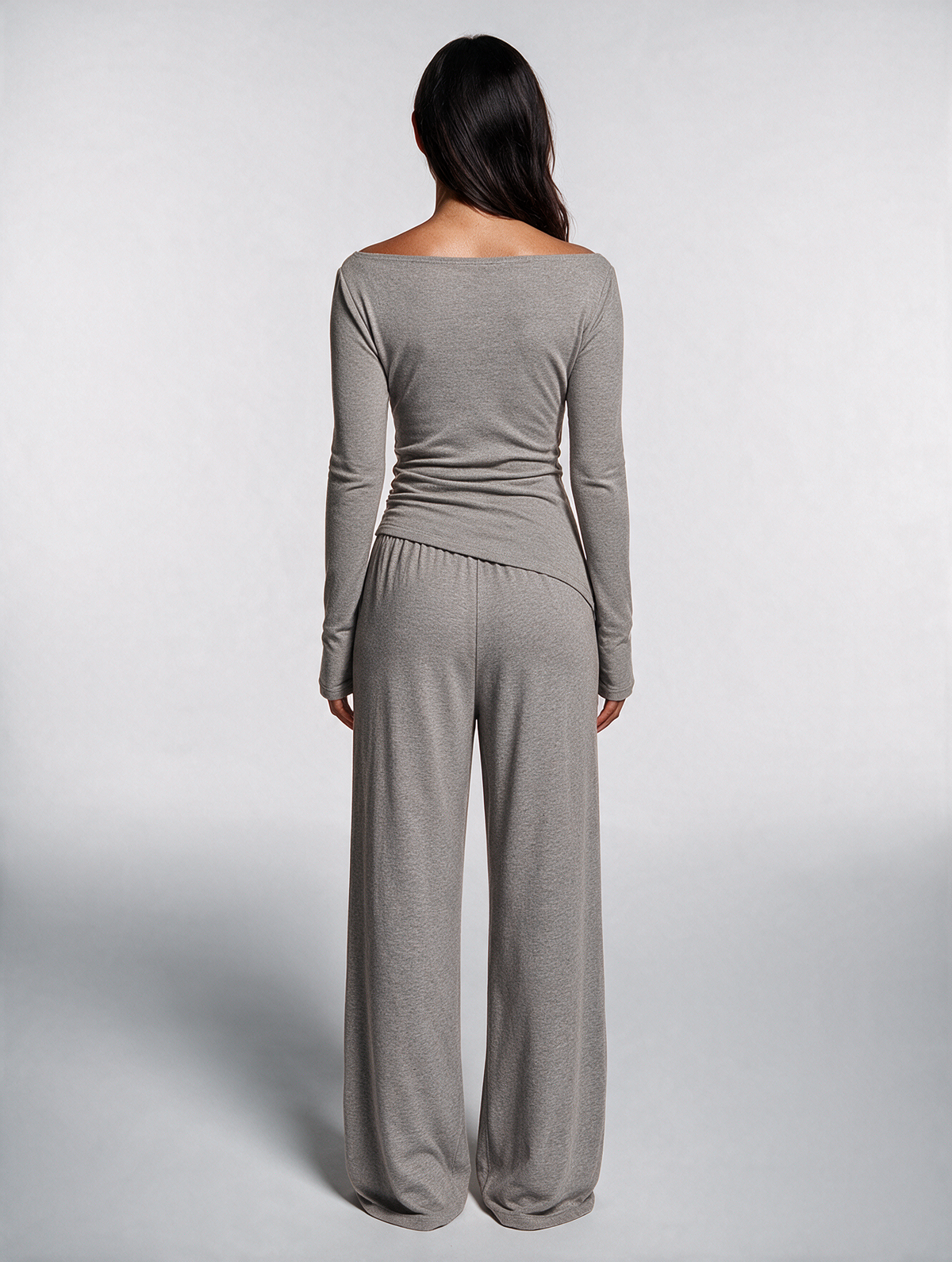 Women Asymmetric Long Sleeve T-Shirt and Wide Leg Pants Set